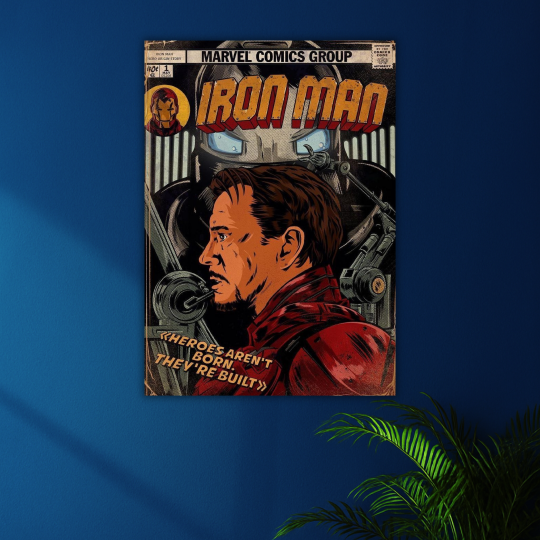 Heroes Are Built | Iron Man Origin Poster | Retro Comics Collection