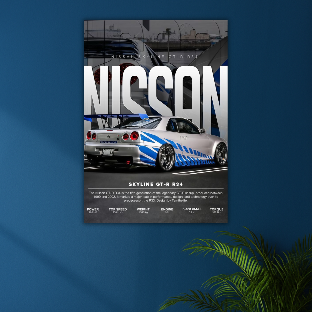 Built for Speed, Born a Legend | Nissan GT-R R34 Poster | JDM Heritage Edition