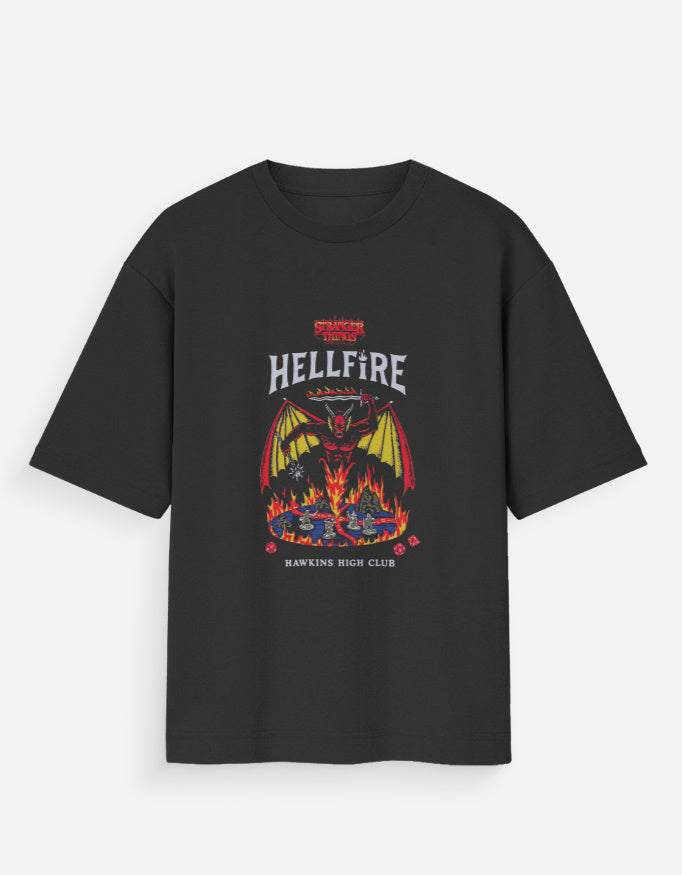 Hellfire Oversized Tee For Men | Stranger Things Edition