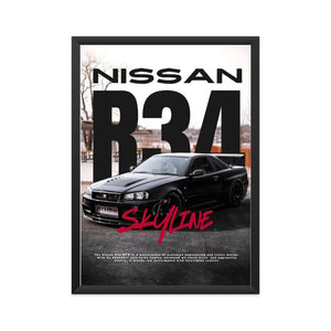 Nissan Skyline R34 Framed Poster – BLACK Edition | Iconic JDM Car Art